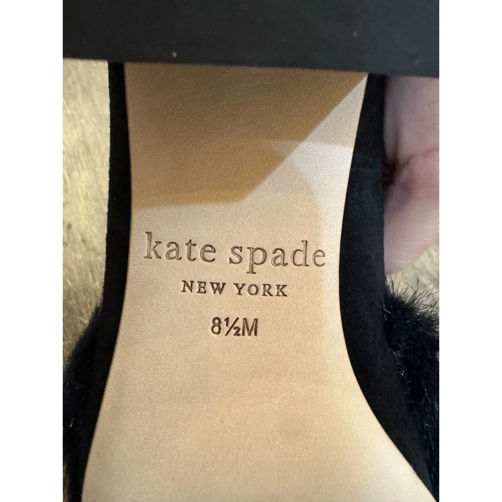 Kate Spade Gama loafers in‎ black suede with a faux fur trim Block Heel Size 8.5